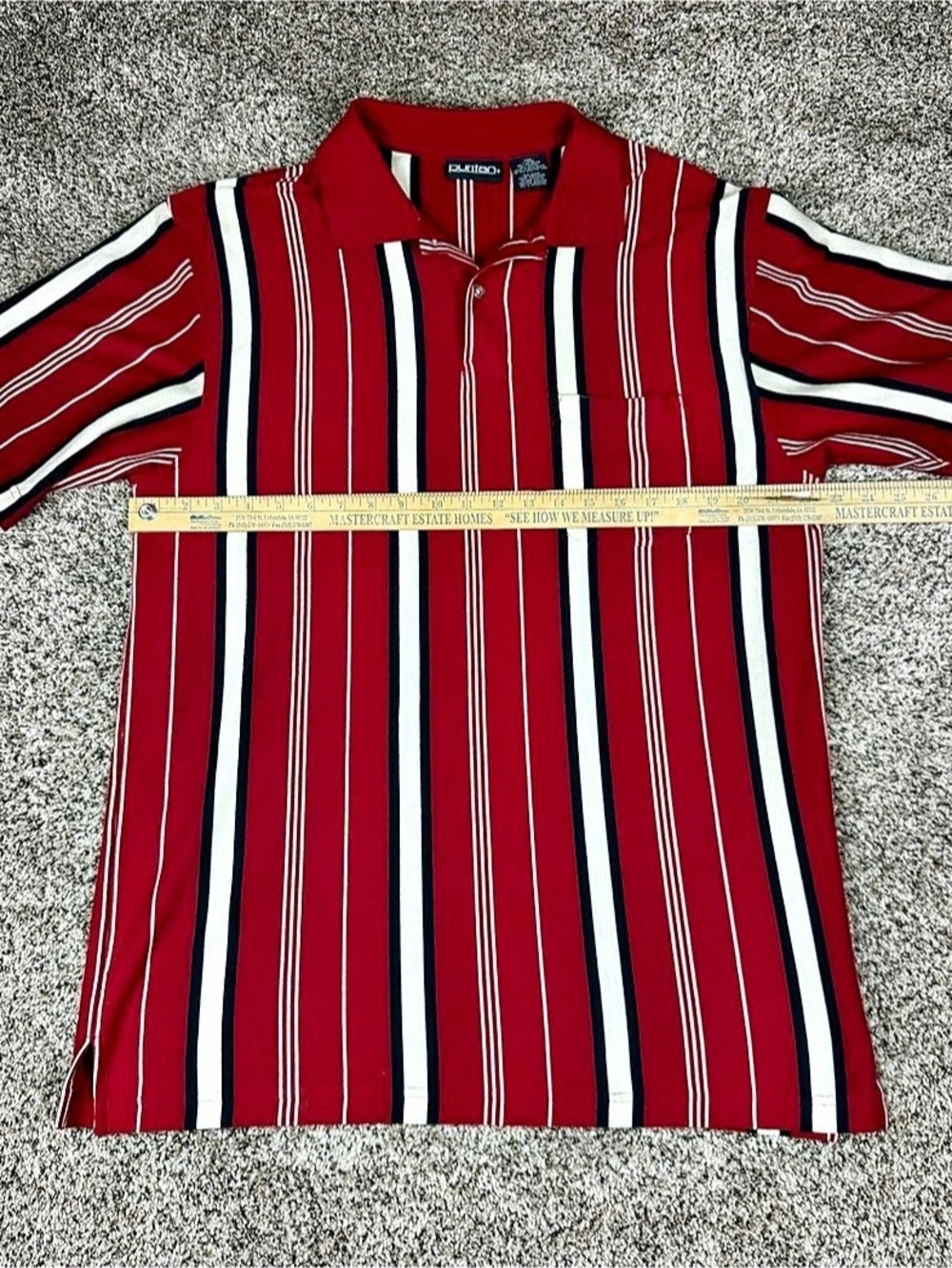 Vintage Sz Large Men’s Puritan Vertical Striped Polo Shirt Red White Blue - Picture 7 of 8